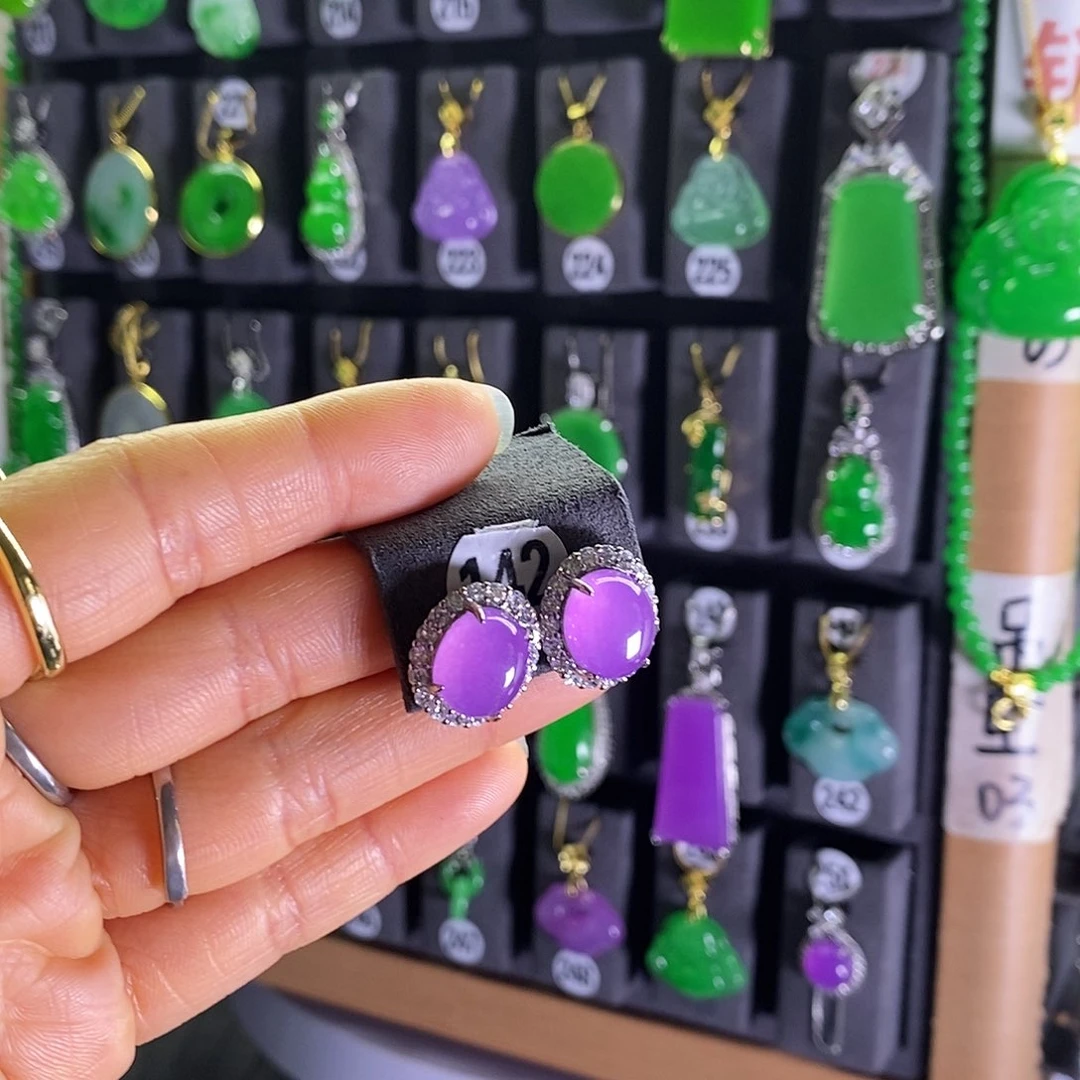 银S925镶嵌翡翠耳饰142