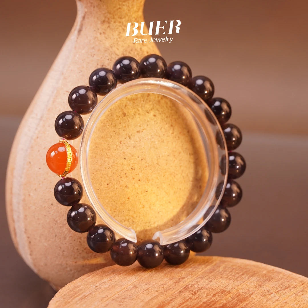 【不二珠宝】和田玉烟紫18K金DIY单圈手串9mm+