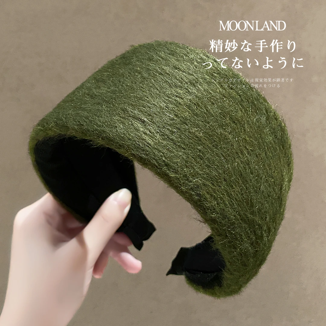 复古纯色毛绒宽边发卡日常外戴遮白发头箍高级感洋气时尚洗脸发箍