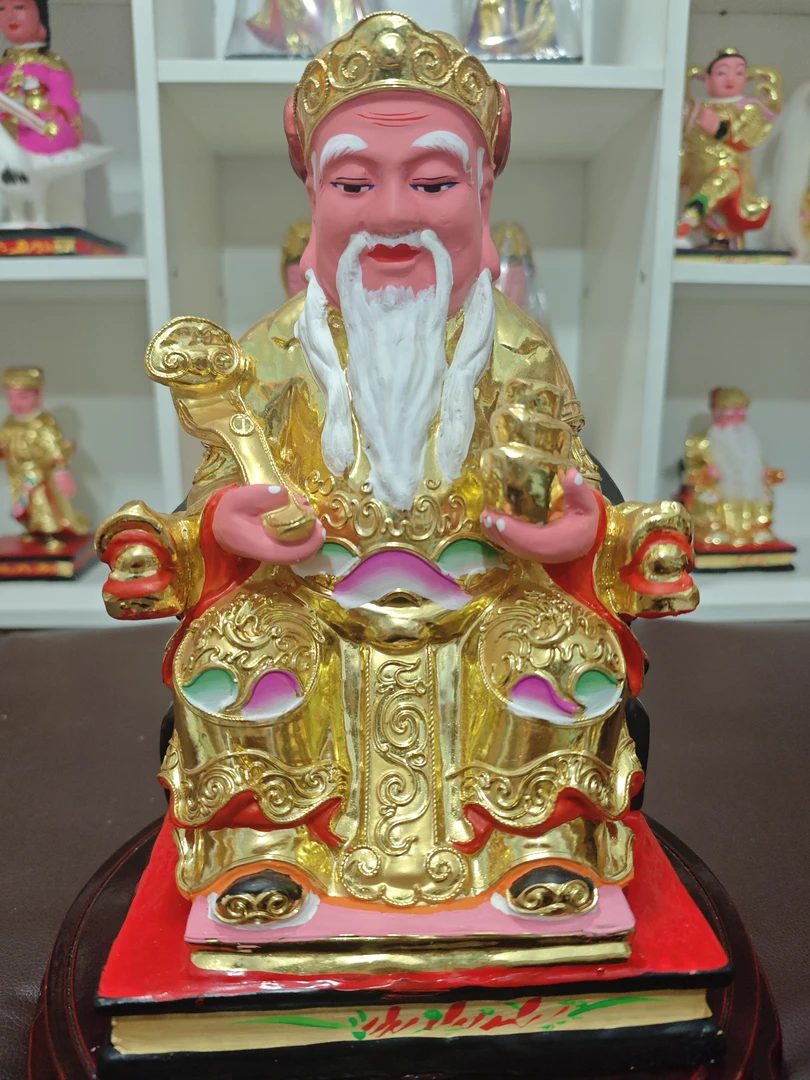 福德正神土地公一体胡须香樟木摆件彩绘贴金工艺佛像惠安木雕刻