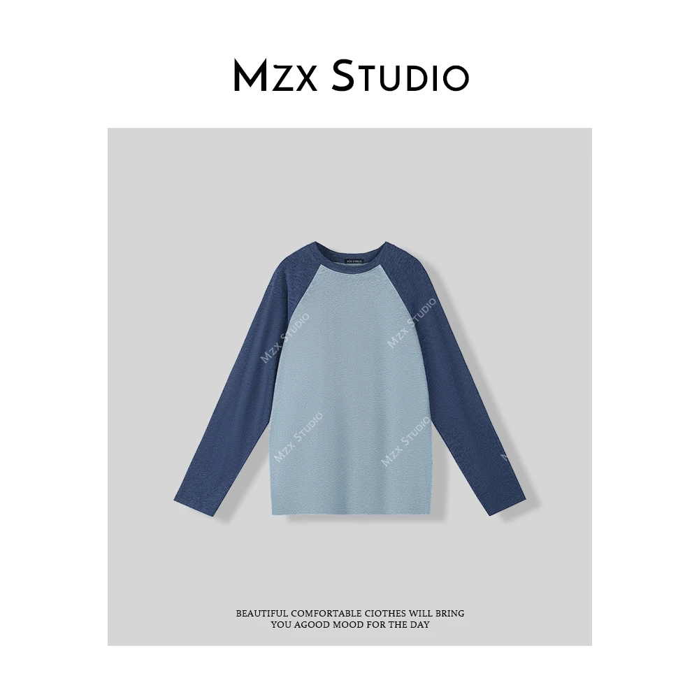 MZX 春季极简休闲风 宽松撞色插肩袖长袖T恤SY7719-Y