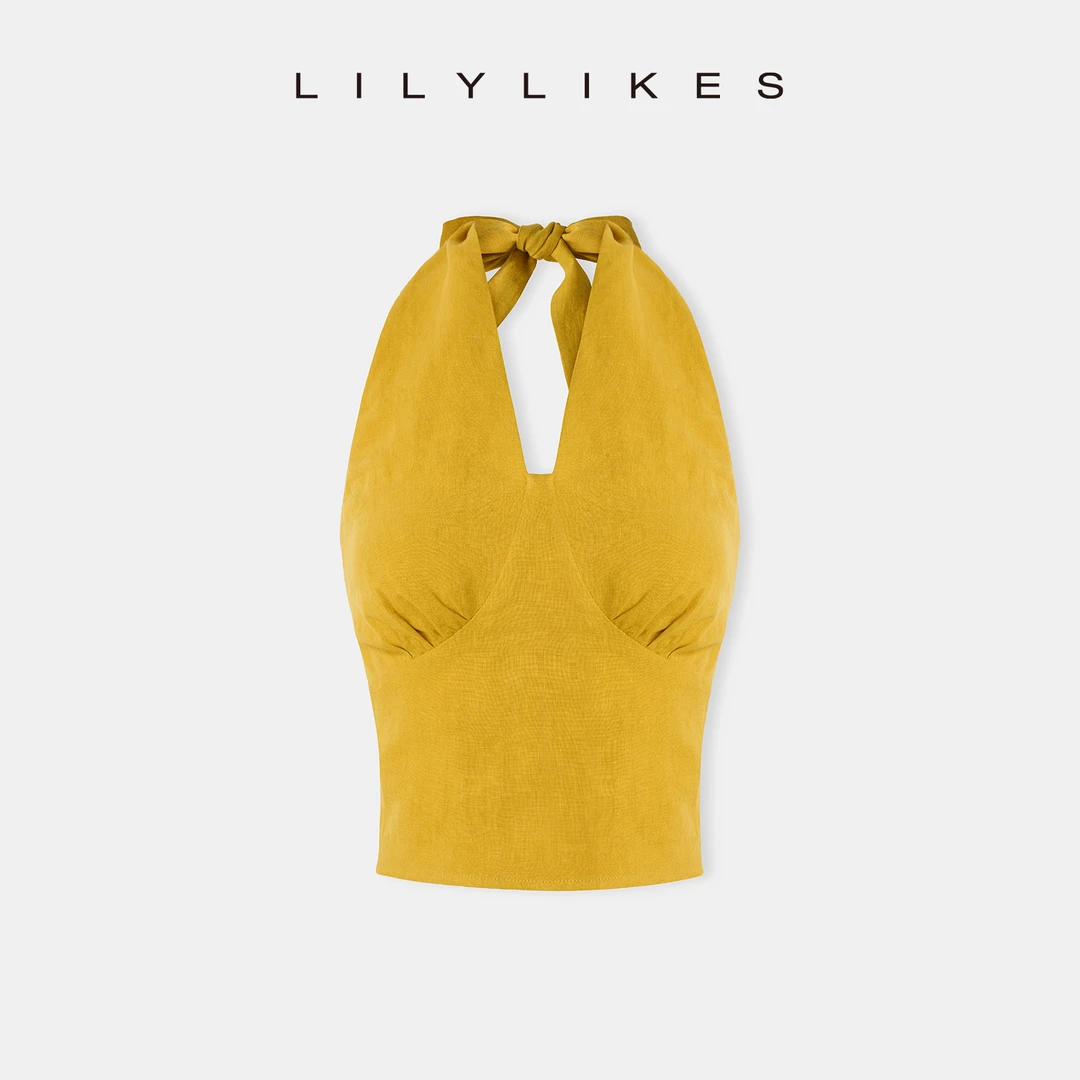 【LILYLIKES】100亚麻挂脖性感V领背心