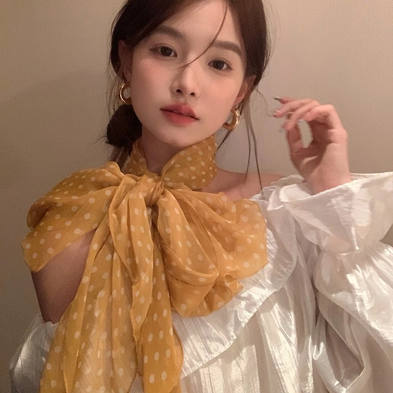 【我的头不圆】波点丝巾女2025春夏季新款系脖高级感长条颈脖丝巾