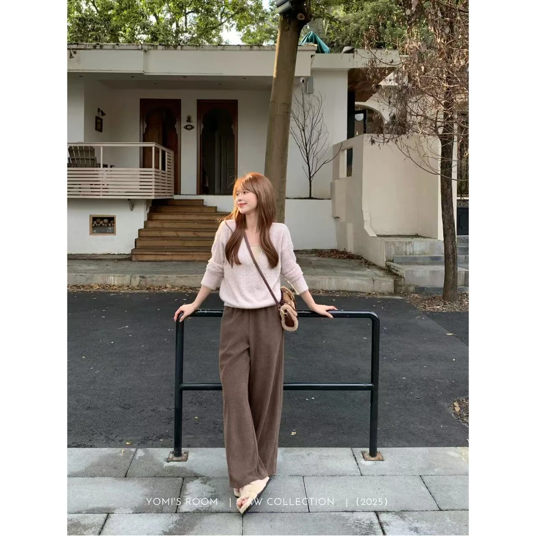 YOMI小个子【松茶可可】极简风休闲直筒休闲裤百搭秋季显瘦显高