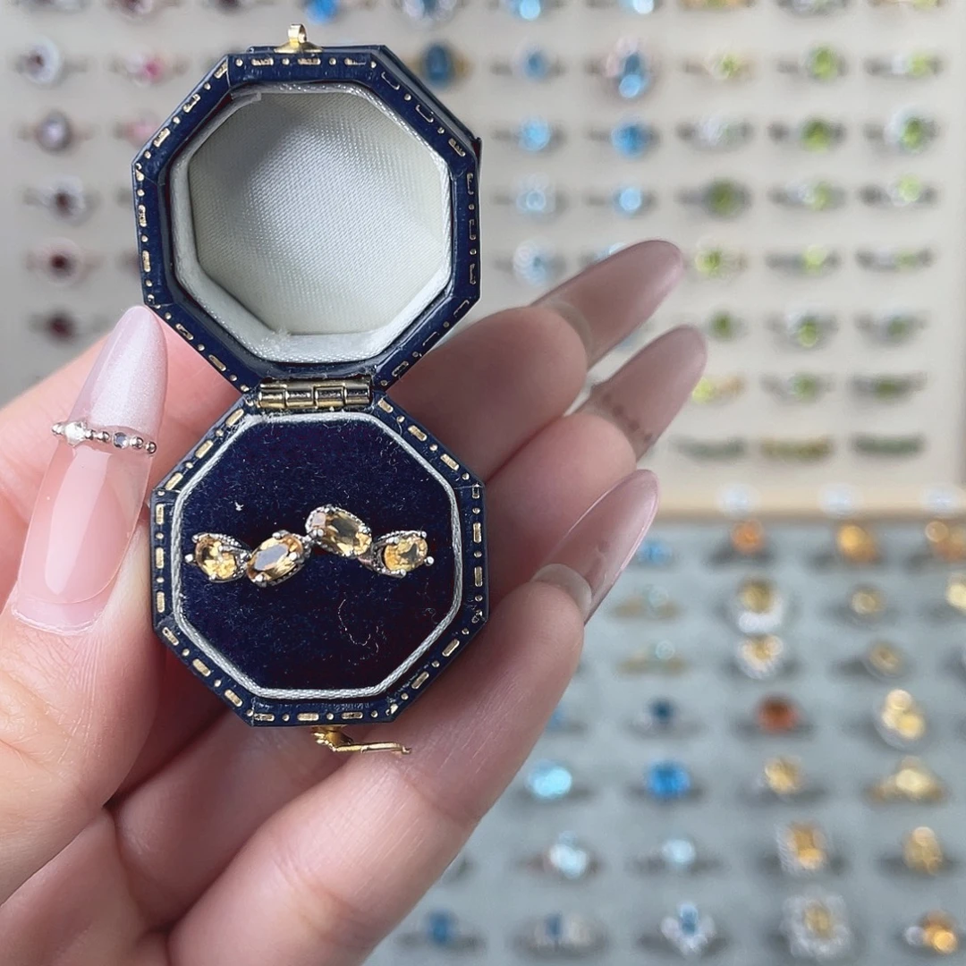 黄晶戒指银S925镶嵌排戒