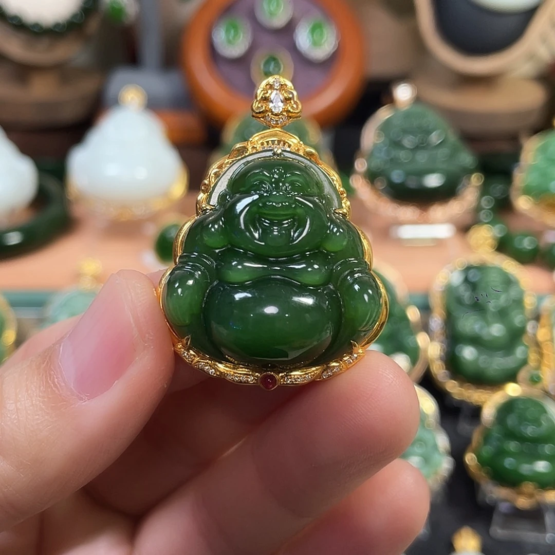 和田玉（碧玉）18K金镶嵌颈饰30mm