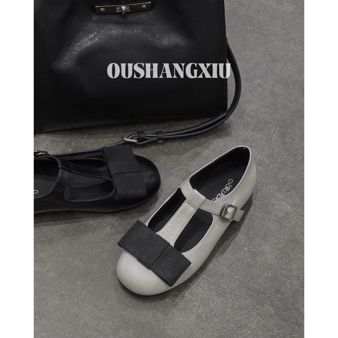 欧上秀蝴蝶结玛丽珍女鞋2025春夏季新款软绵小羊皮百搭舒适