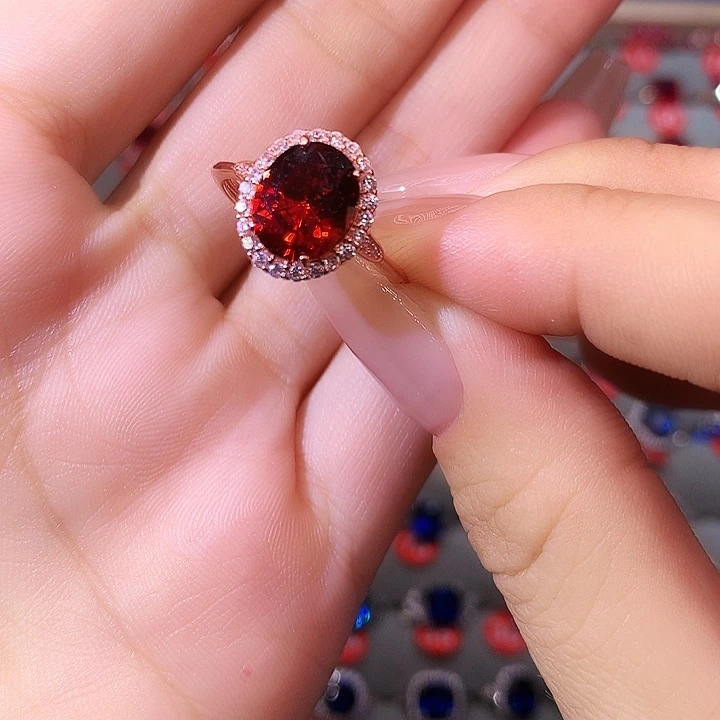 石榴石戒指银S925镶嵌