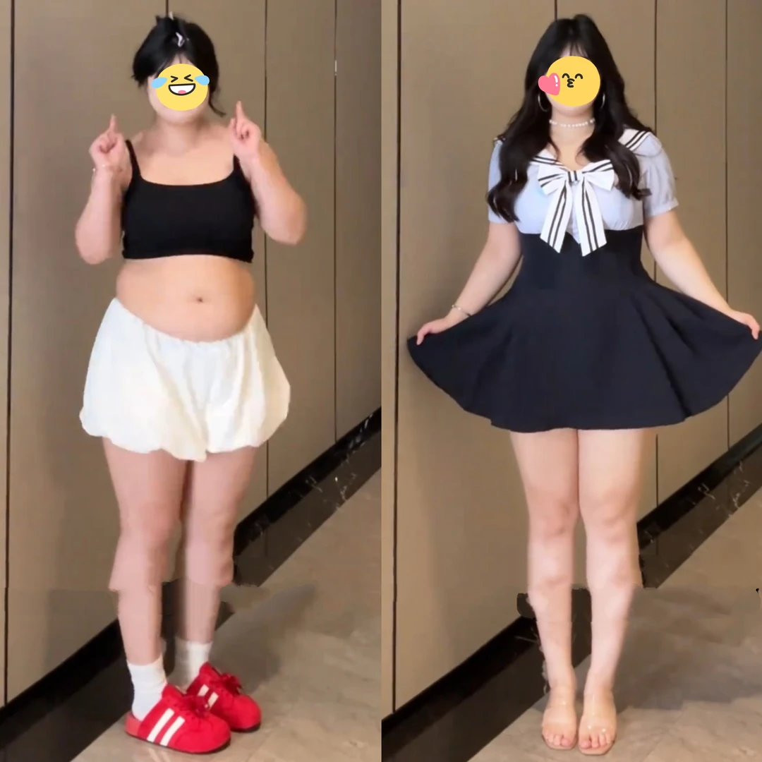 大码撞色海军领短袖条纹衬衫夏季微胖MM学院风百褶裙半身裙两件套