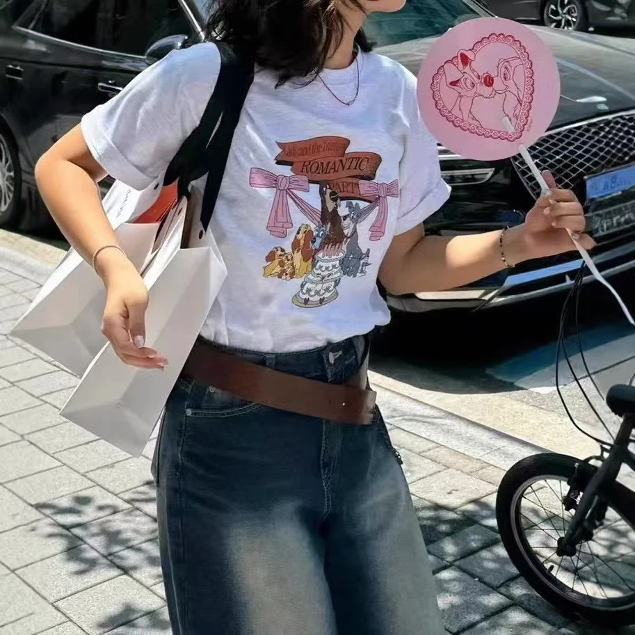 韩国潮牌小众R*N可爱小狗印花短袖