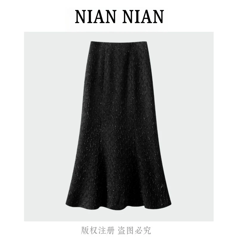 【瓦尔登湖】年年2025新款秋冬季高腰气质网格设计优雅显瘦鱼尾裙