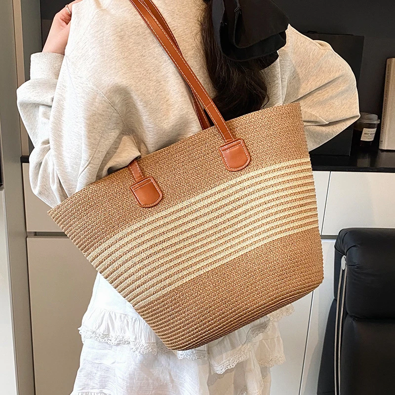 【大号破价】法式托特时尚休闲简约文艺韩版撞色百搭小众单肩包