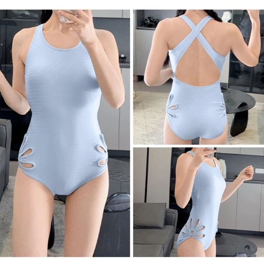 《琉璃蓝》新款专业高级游泳馆竞速温泉泳衣女装性感连体女款泳衣