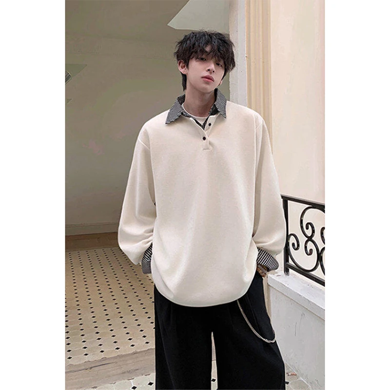 假两件polo领卫衣男春秋款韩系潮流打底衫高级感衬衫领长袖t恤