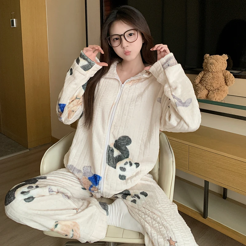 珊瑚绒睡衣女爆款加厚加绒长袖长裤秋冬季2025年新款法兰绒家居服
