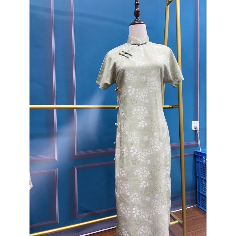 888 薄荷 全开襟 夏款旗袍 120cm长款