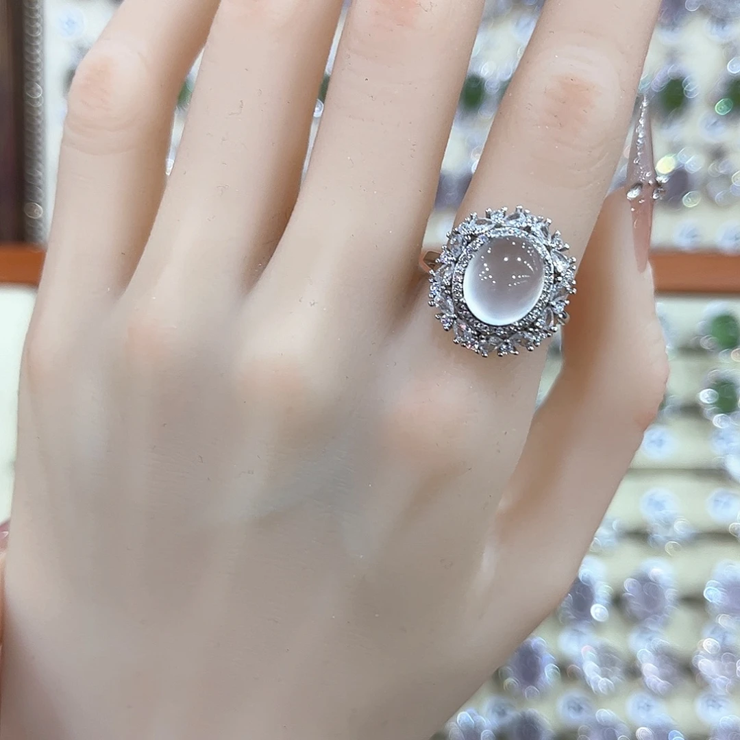 蛇纹石玉银S925镶嵌戒指