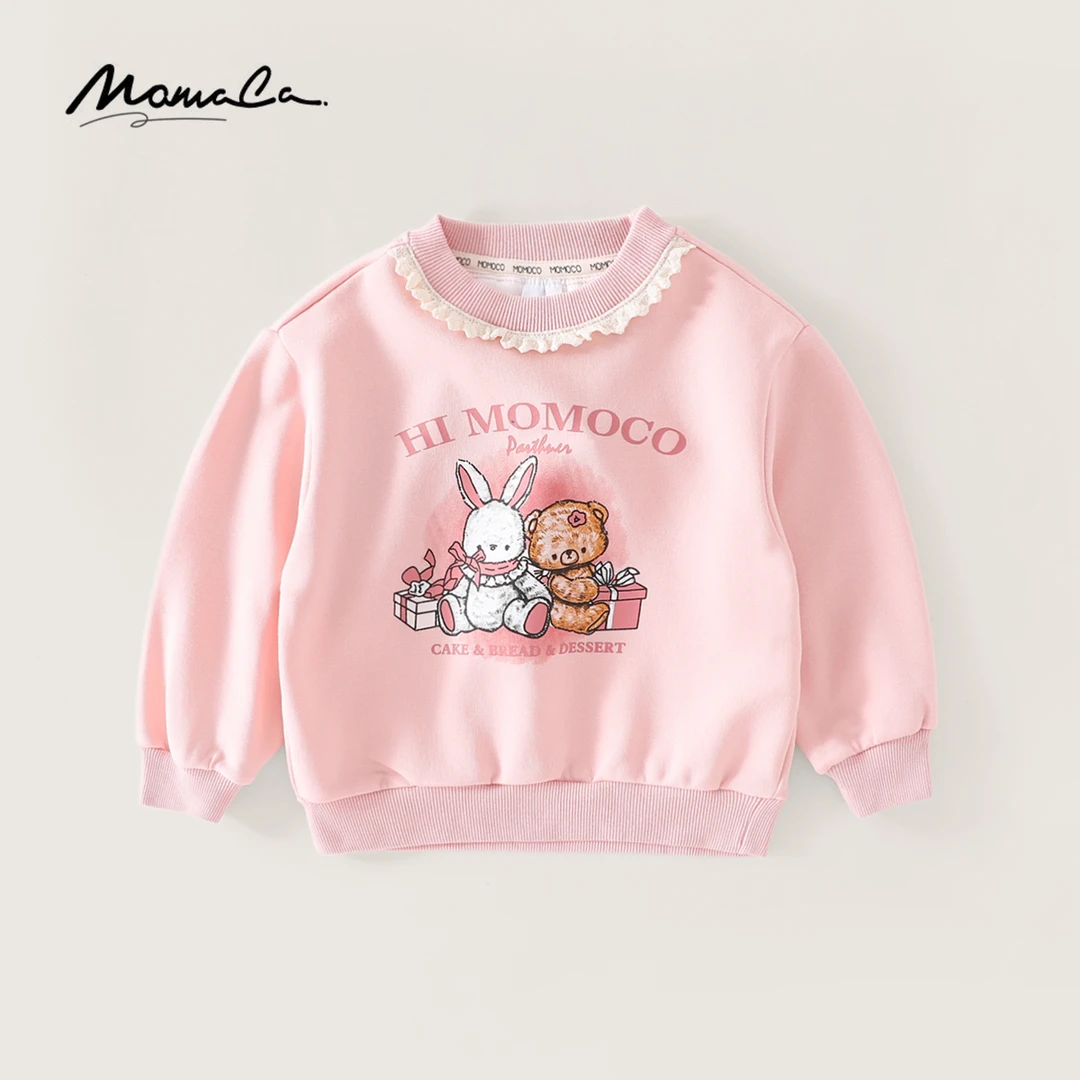 MOMOCO春秋季欧若风女童甜美花边洋气小熊兔子卫衣77580232007