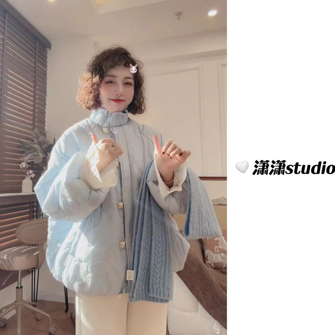 【冰雪精灵】潇潇自制刺绣面料泡泡袖小立领韩系百搭棉服外套XW0022
