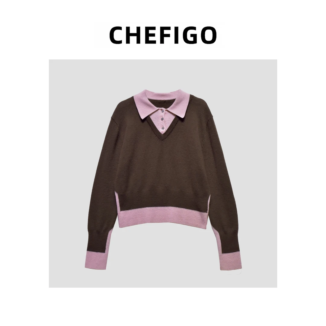 CHEFIGO假两件绵羊毛polo