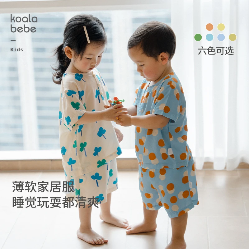 考拉鼻鼻[柔软轻薄·休闲居家时光]男女童多色短袖家居服分体套装