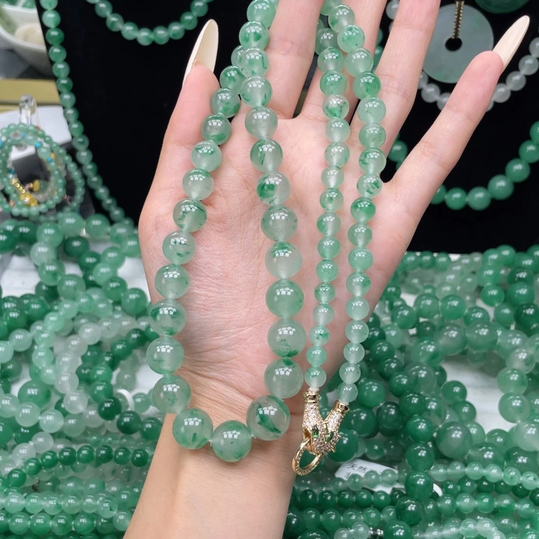 项链未镶嵌石英质玉（非洲翠）卡6～13塔珠