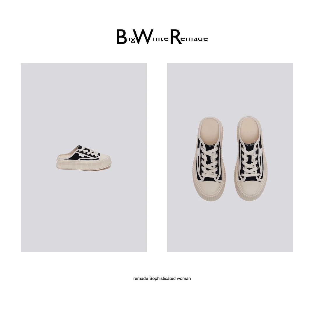 【BWR大白咩】半拖一脚蹬小香风饼干包头帆布鞋D3406-1