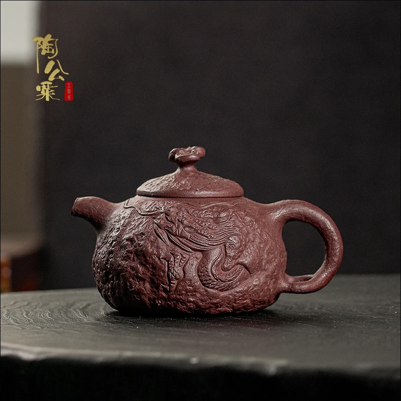 陶公粟原矿底槽青《隐龙供春》300cc内推手制精美紫砂壶中容量