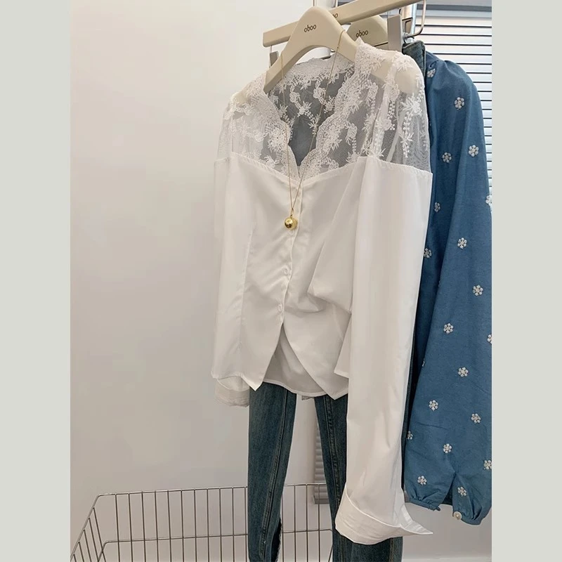 法式白色蕾丝超好看独特漂亮长袖衬衫气质女士上衣小衫设计感小众