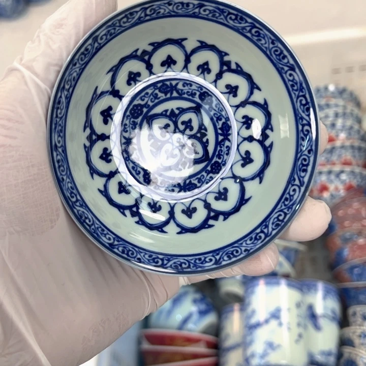 瓷片白青花宝相普洱杯全品