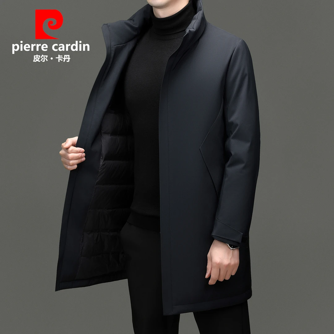 皮尔卡丹新款男士中长款立领90白鸭绒羽绒服商务休闲大码加厚外套
