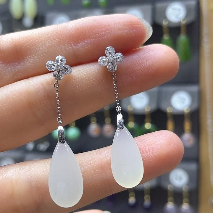 南红玛瑙银S925镀金镶嵌耳饰