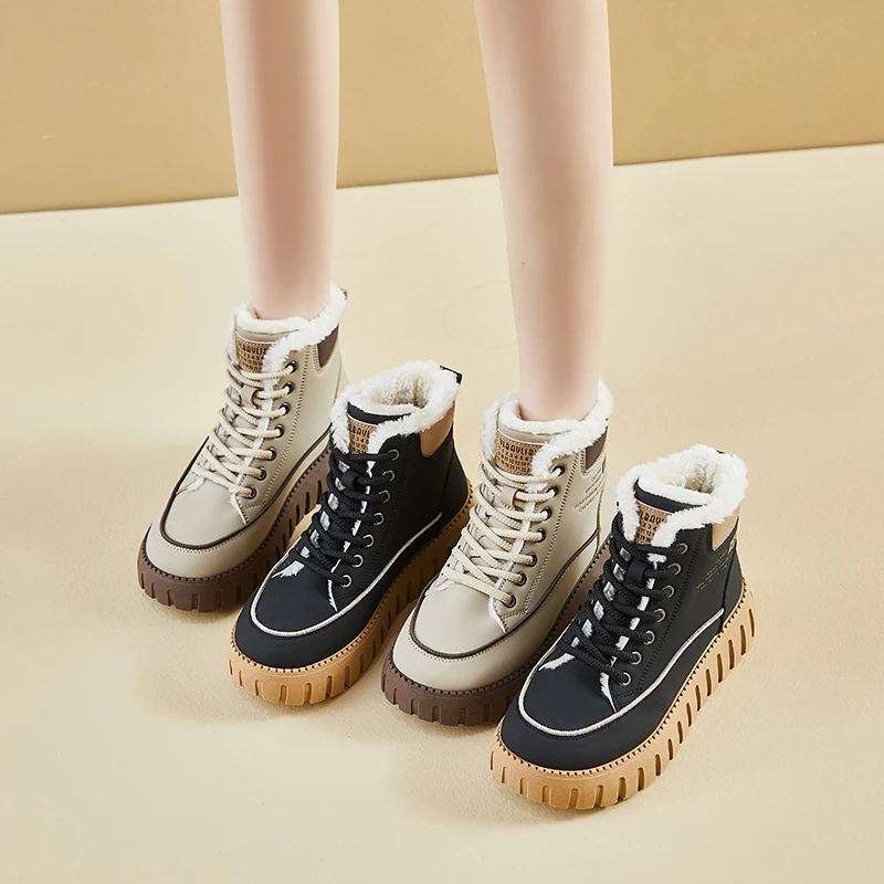 ins潮加绒马丁靴女2025冬季新款休闲鞋增高学生保暖板鞋