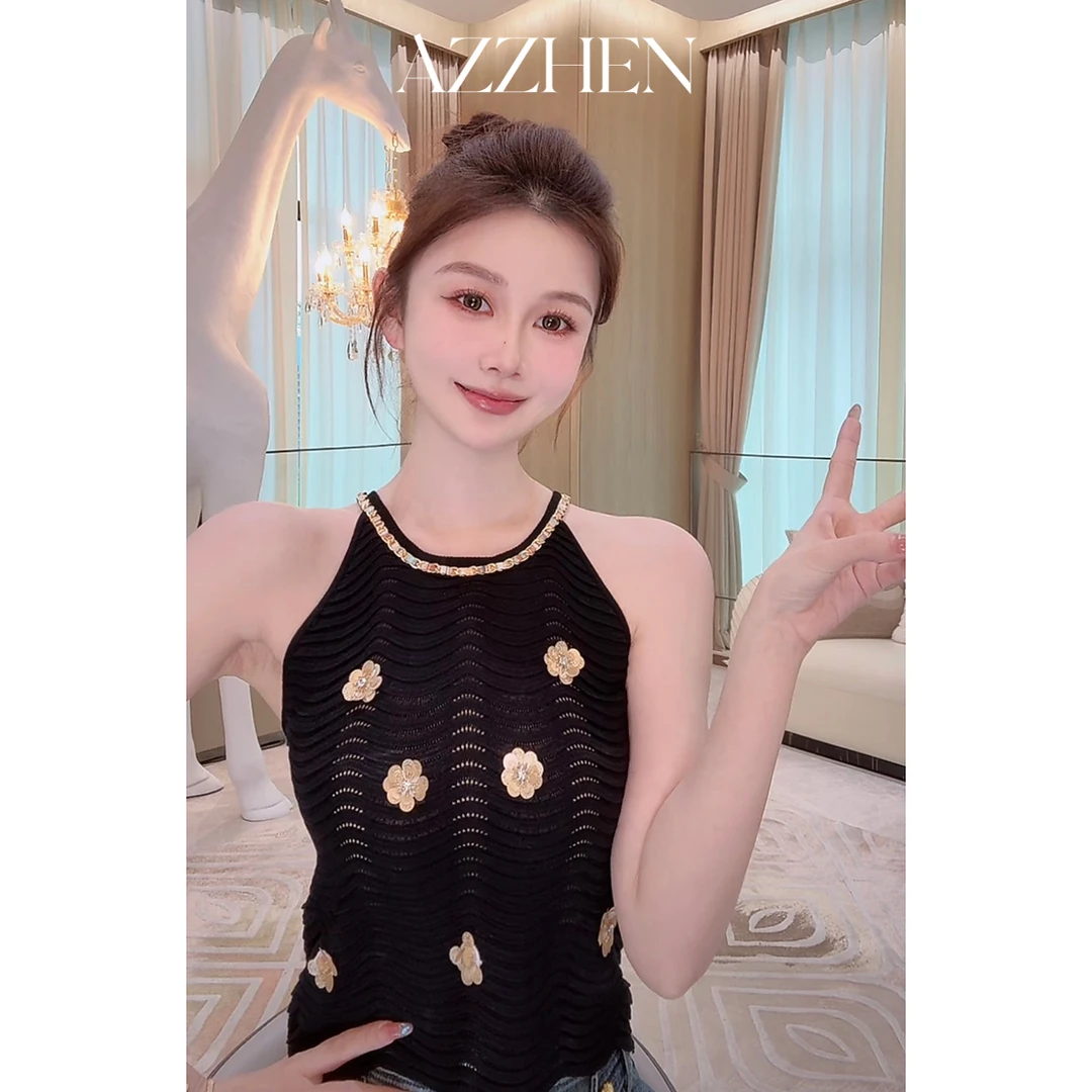 AZZHEN【卡普里岛】挂脖针织马甲背心吊带AZ4KBB16-00