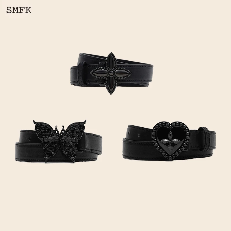 SMFK春款黑色皮带腰带复古十字花真皮光面辣妹合集BLT012B 3款