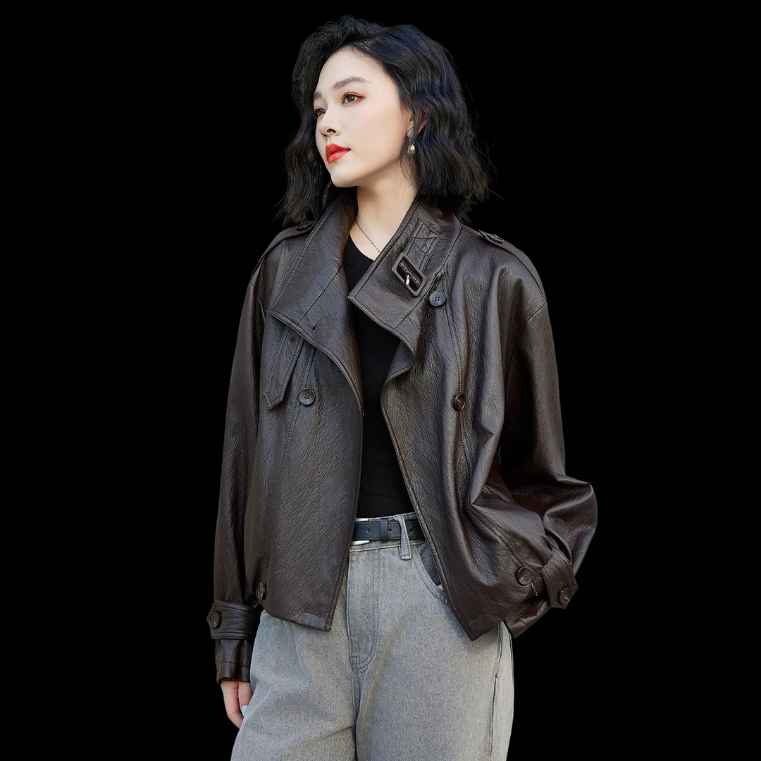 深圳南油欧货短款皮衣外套女秋款女款小个子立领复古2025PU皮夹克