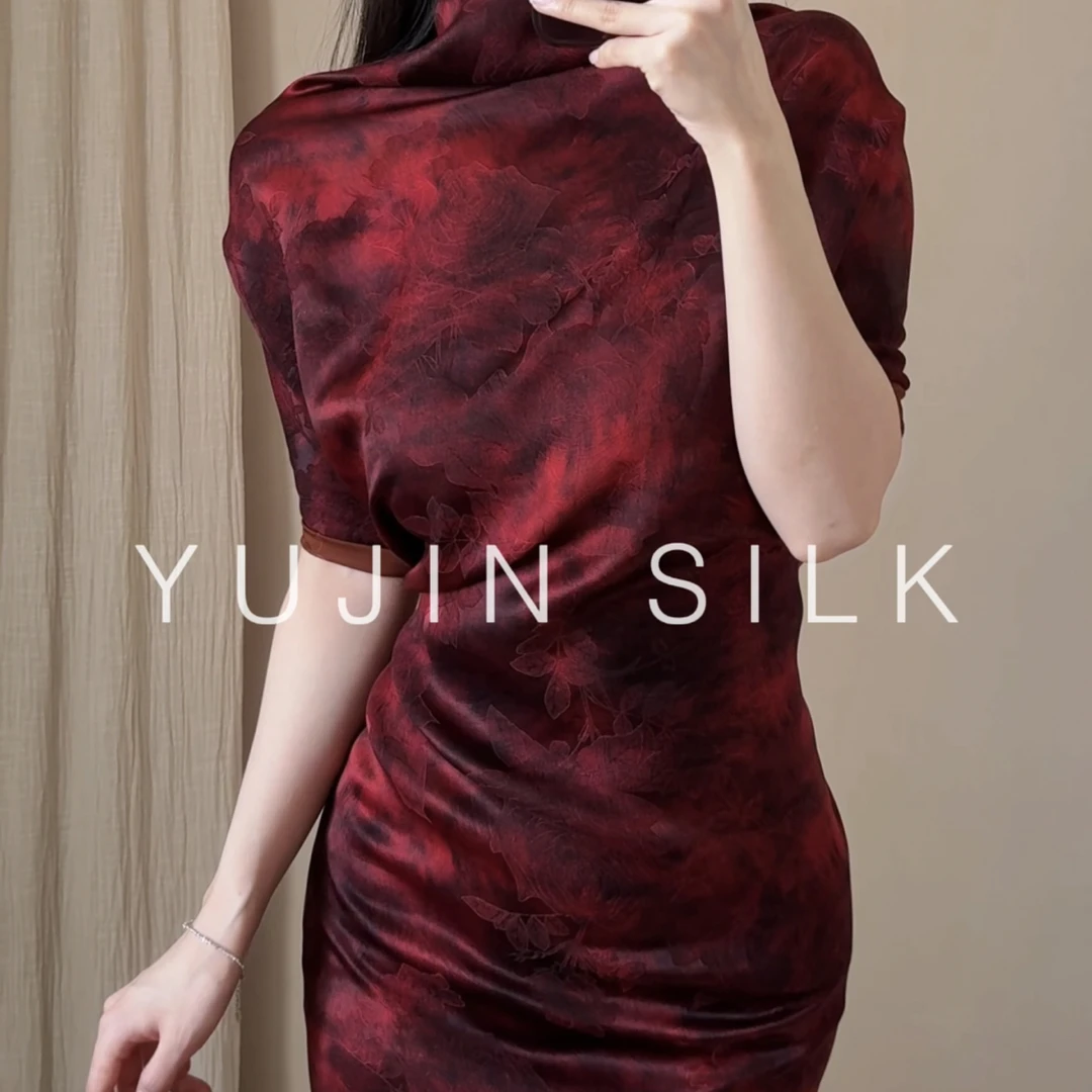 「鸽血红」YUJIN SILK 二经萝红云纱桑蚕丝114门幅24-26姆米