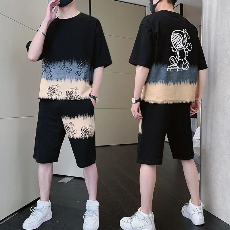 仓石一树夏季短袖T恤套装潮牌帅气男装一套搭配宽松潮流运动短裤
