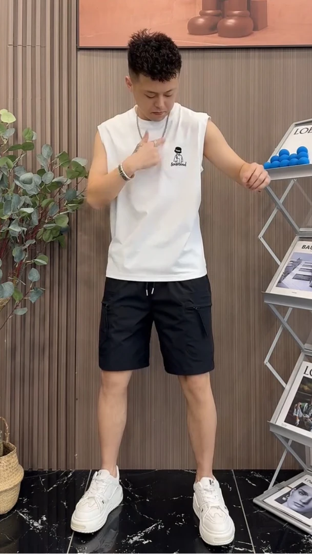 2025新款夏季男纯棉无袖T恤背心潮流坎肩宽松圆领马甲休闲打底