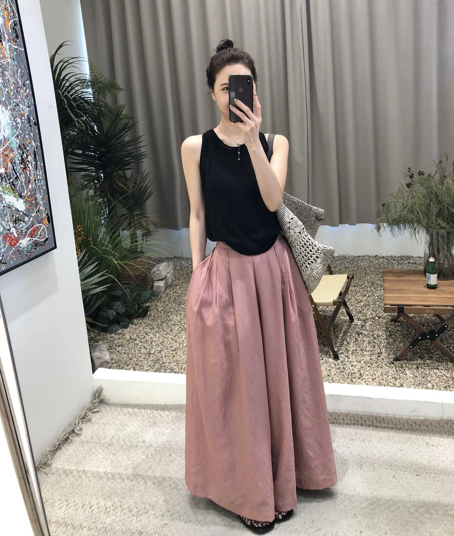 轻盈裤舒适轻薄透气阔腿裤女裙裤+时尚百搭提花线针织背心吊带