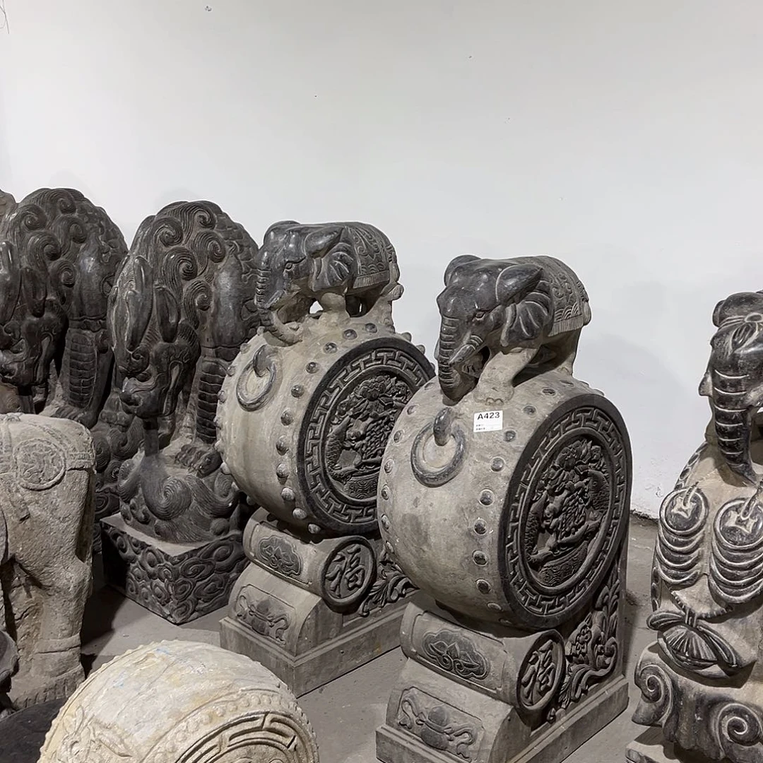 石材一米大象抱鼓石一对