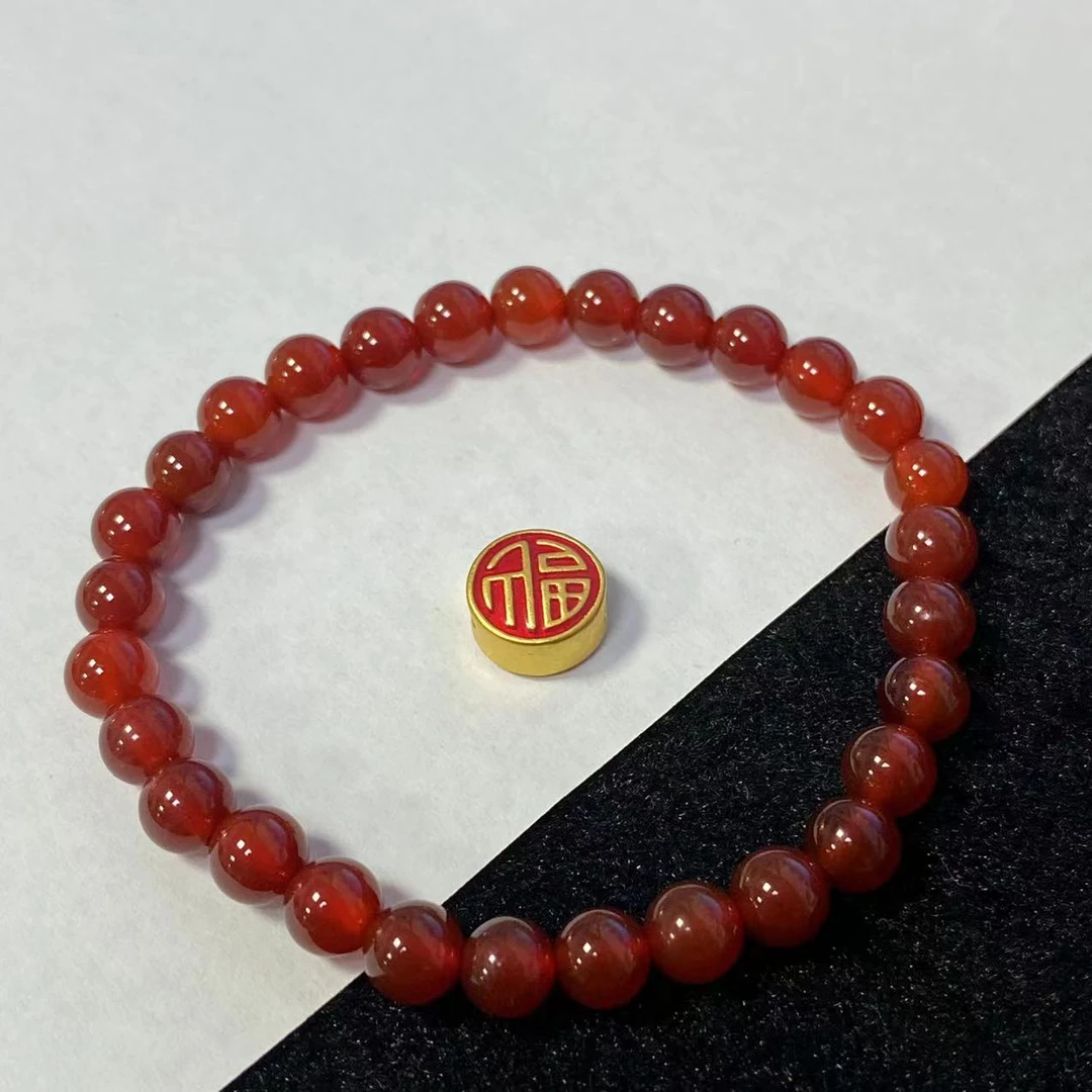 足金999烧蓝款红福通孔一面红一面蓝色穿红玛 瑙手串/多样性发1个