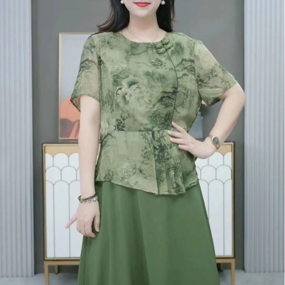 大码女装气质国风连衣裙夏季新款减龄时尚洋气宽松休闲裙子ZB5773