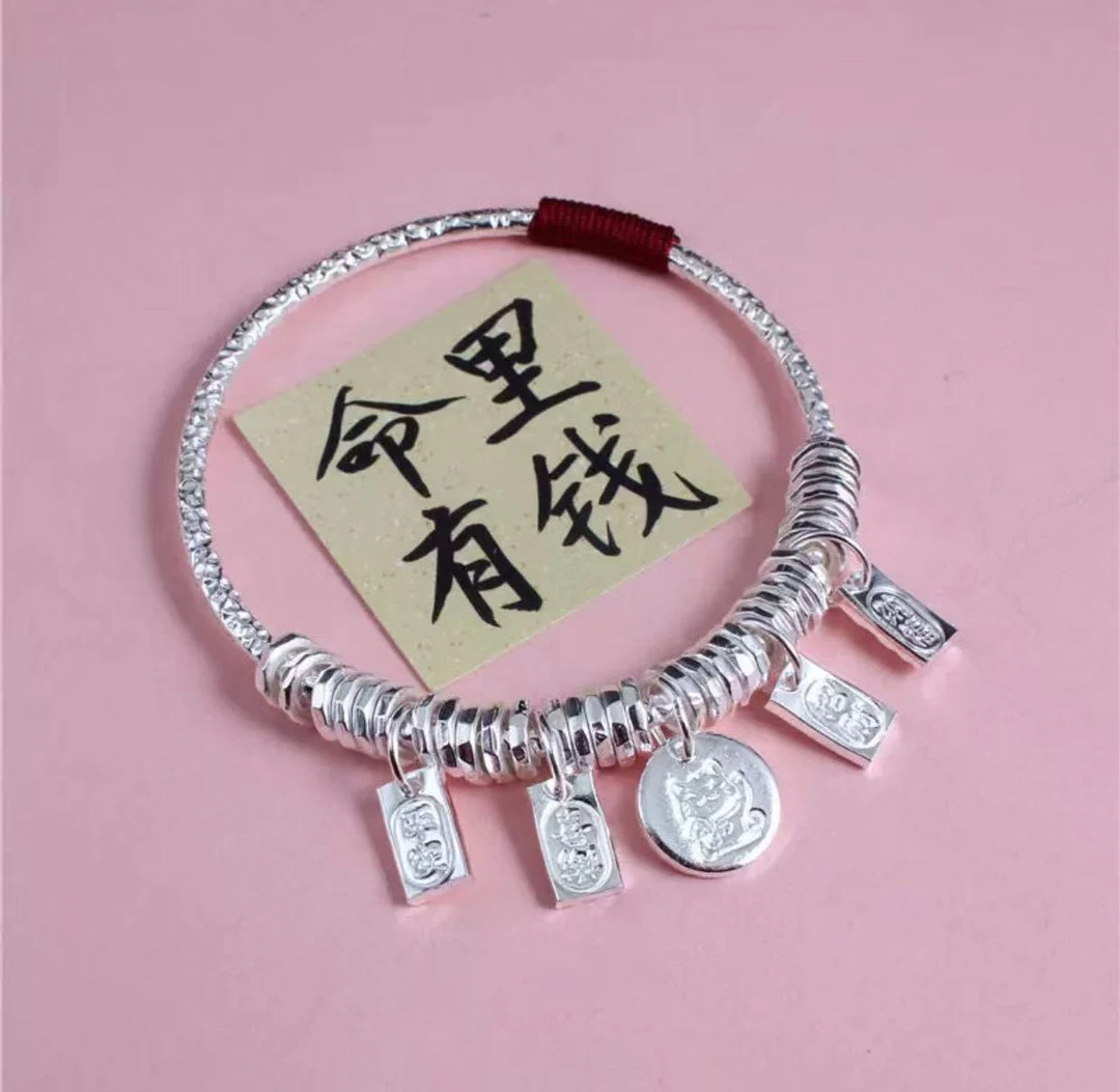 022红绳盘缠实心简约银色招财猫无礼盒百搭时尚气质首饰