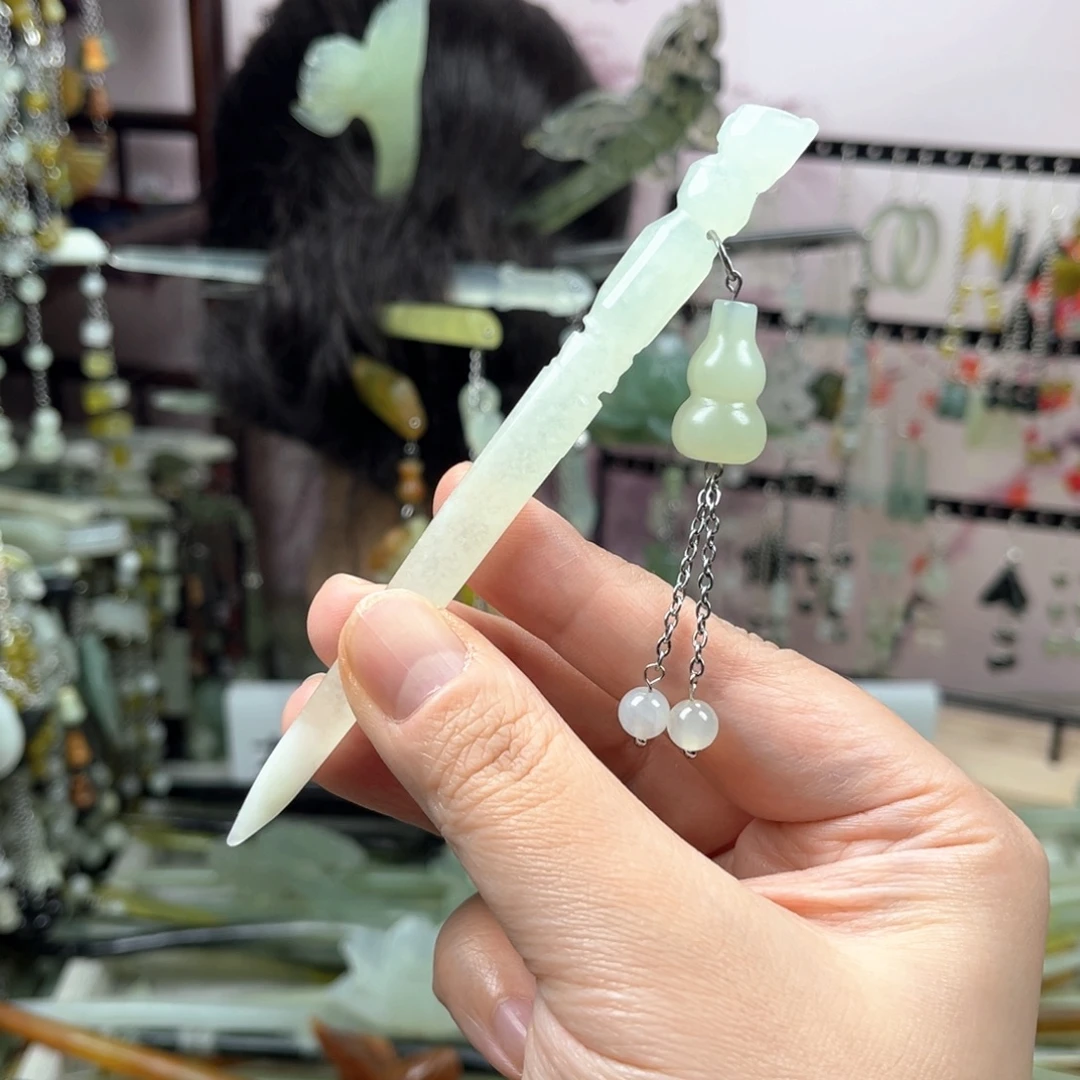 岫玉未镶嵌发饰长度12厘米左右