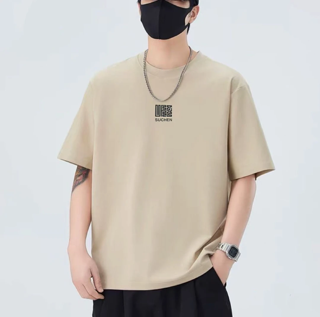 休闲T恤简约宽松印花短袖圆领百搭衣服时尚韩版短袖-5839