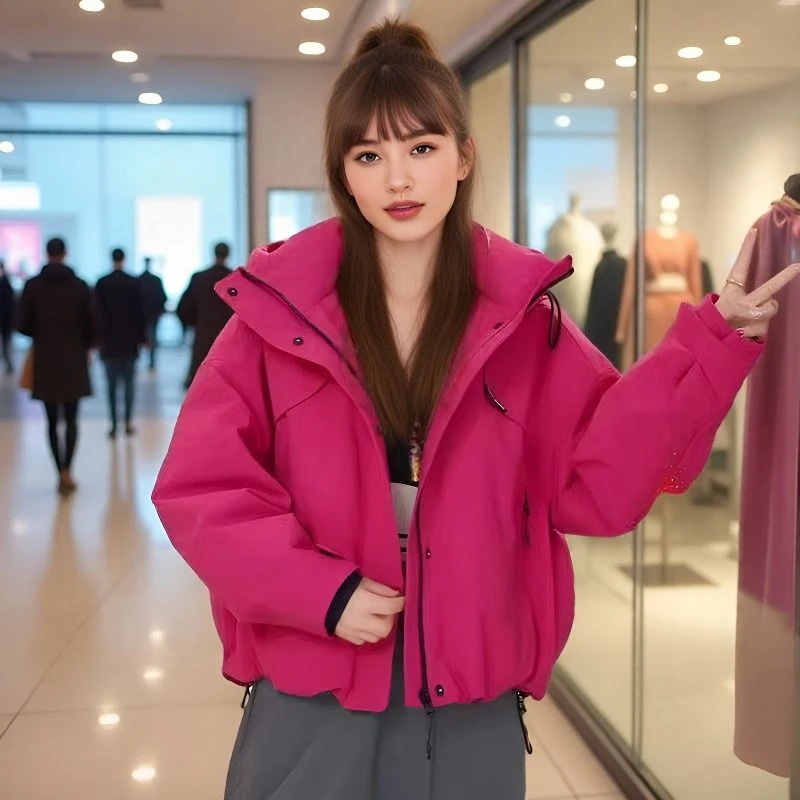 棉衣外套女装2025年新款秋冬加棉加厚连帽冲锋衣工装长袖棉服上衣