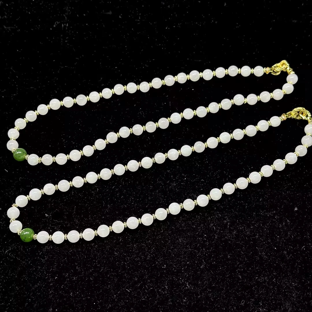 【CH】和田玉白玉DIY项链-约8mm（多样性发其一）