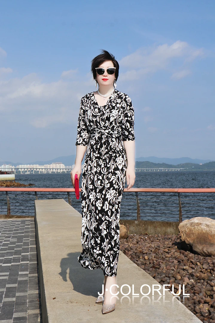 2399高档定制面料修身连衣裙夏季长裙显瘦气质时尚洋气轻奢