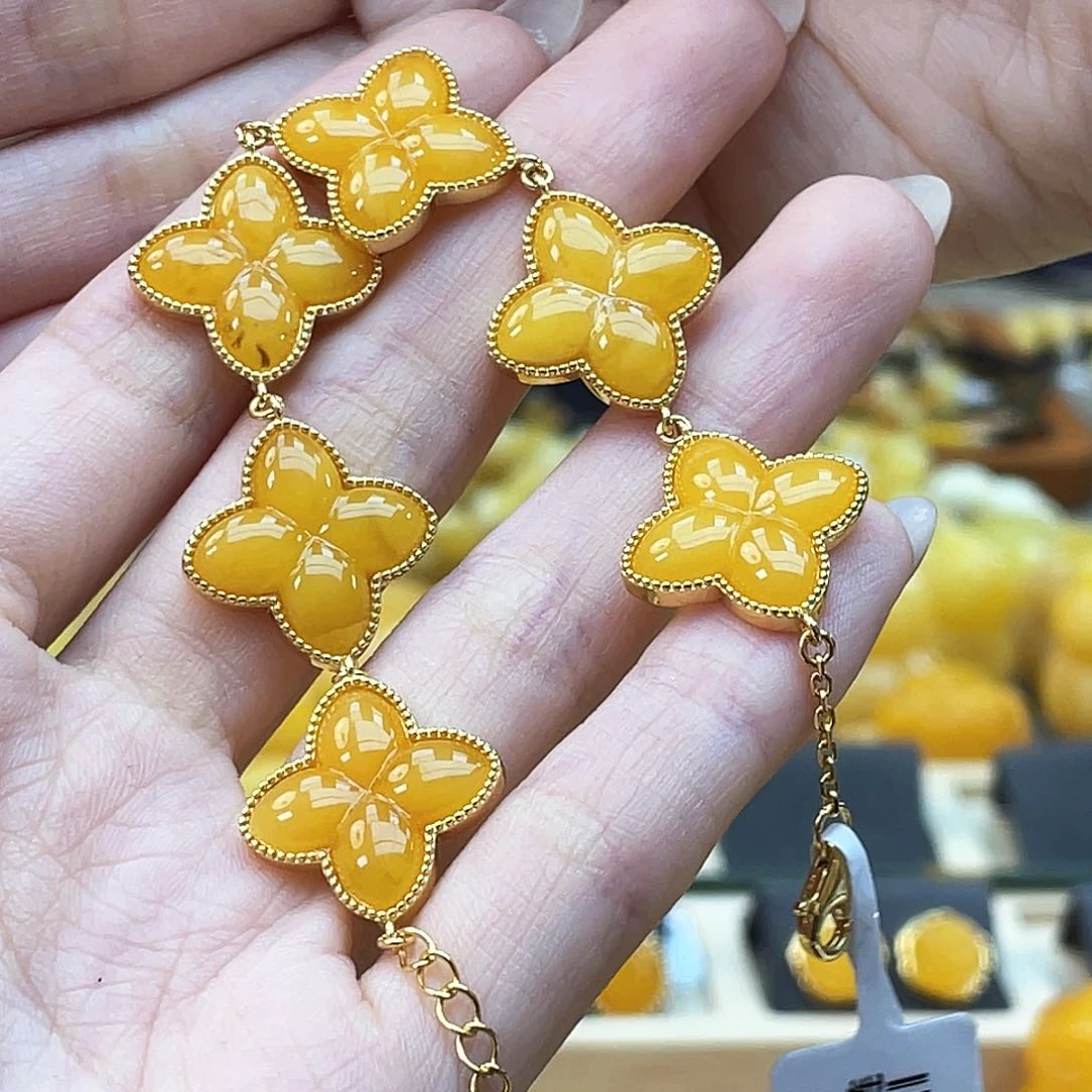 银S925镶嵌琥珀珠宝奇石琥珀蜜蜡J